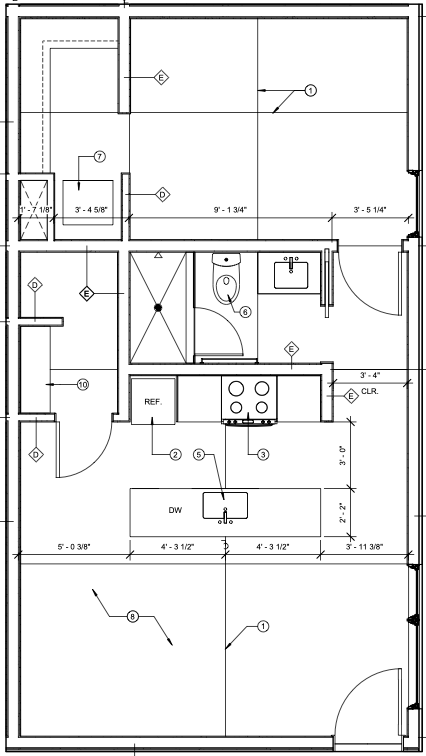 Floor plan for 1 bed, 1 bath, 614 sqft